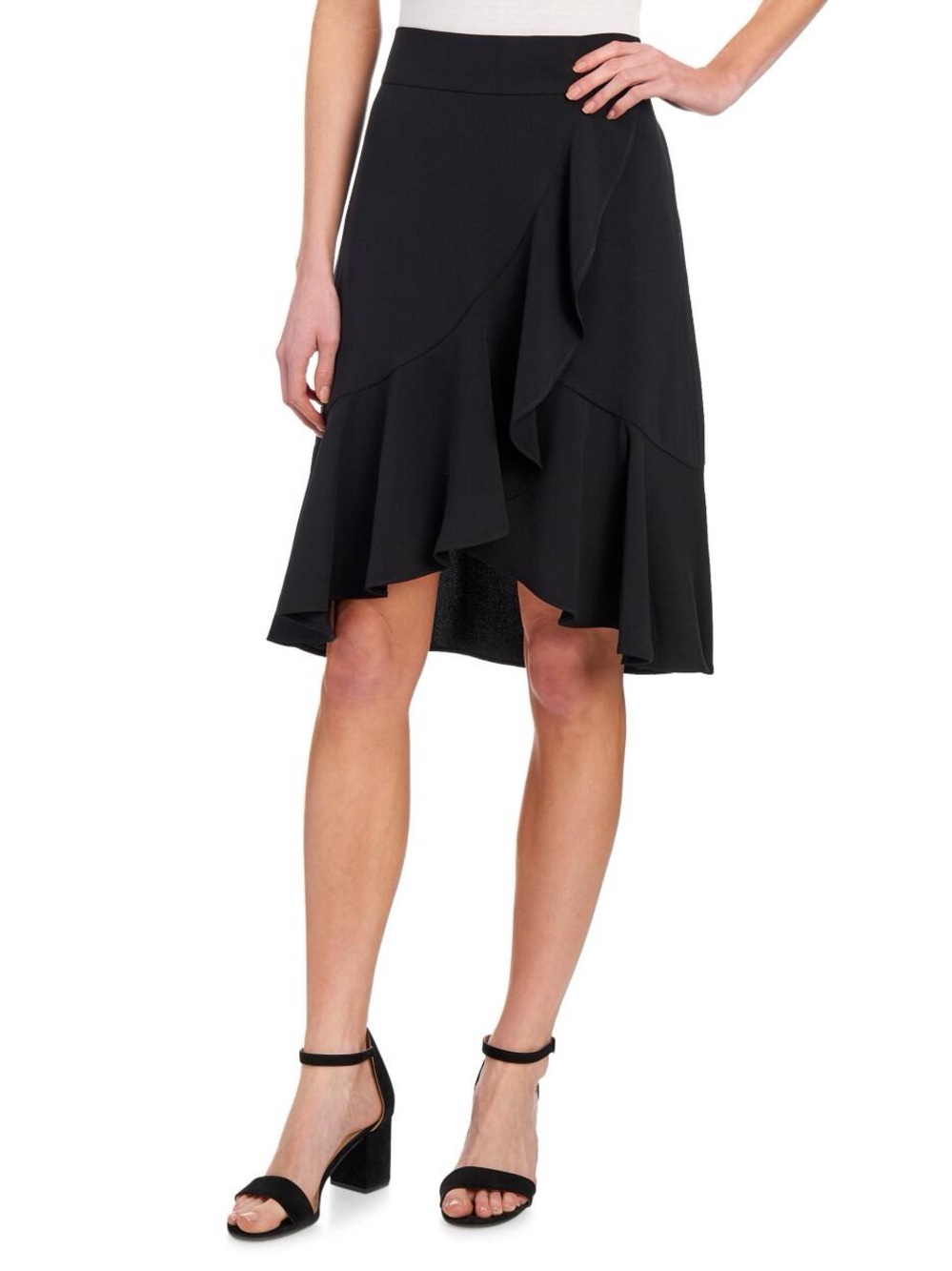 Ruffled High-Low Black Women's Skirt